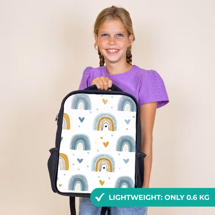 Kids backpack - Black - Pattern - Rainbow - Hearts — 9