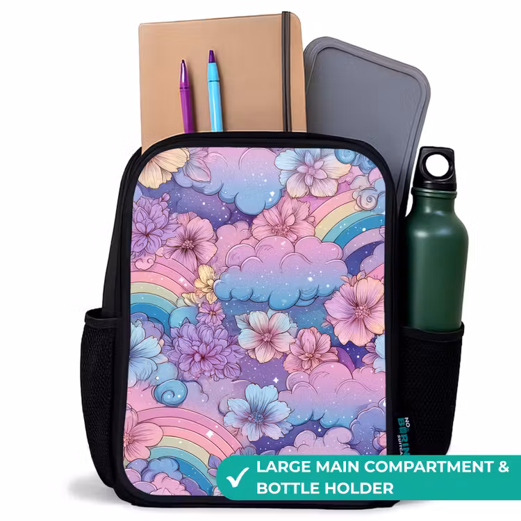 Kids backpack - Black - Rainbows - Flowers - Colorful - Clouds — 10