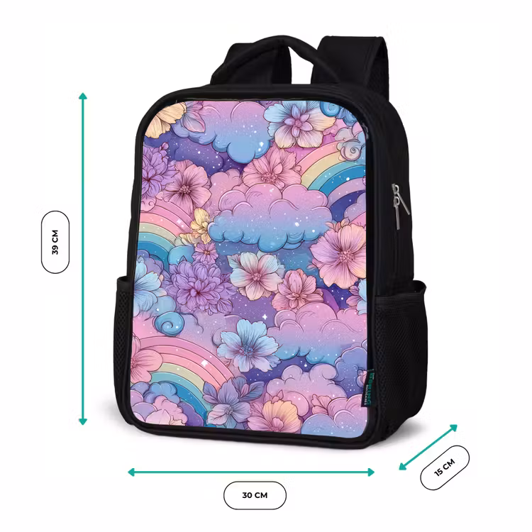 Kids backpack - Black - Rainbows - Flowers - Colorful - Clouds — 8