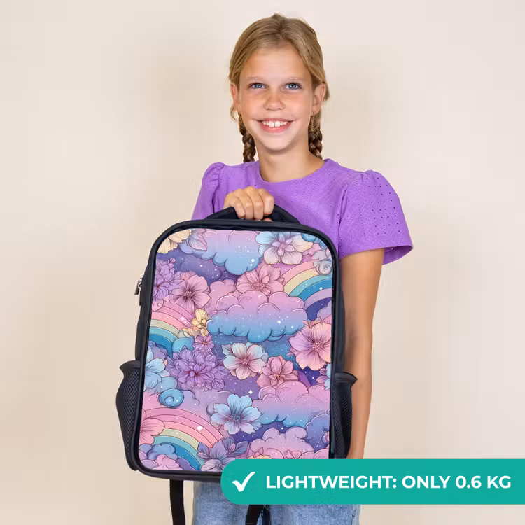 Kids backpack - Black - Rainbows - Flowers - Colorful - Clouds — 9