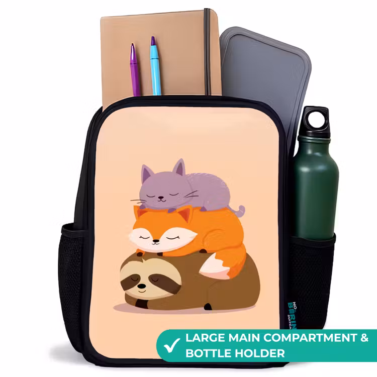 Kids backpack - Black - Sloth - Fox - Cat - Sleepy — 10