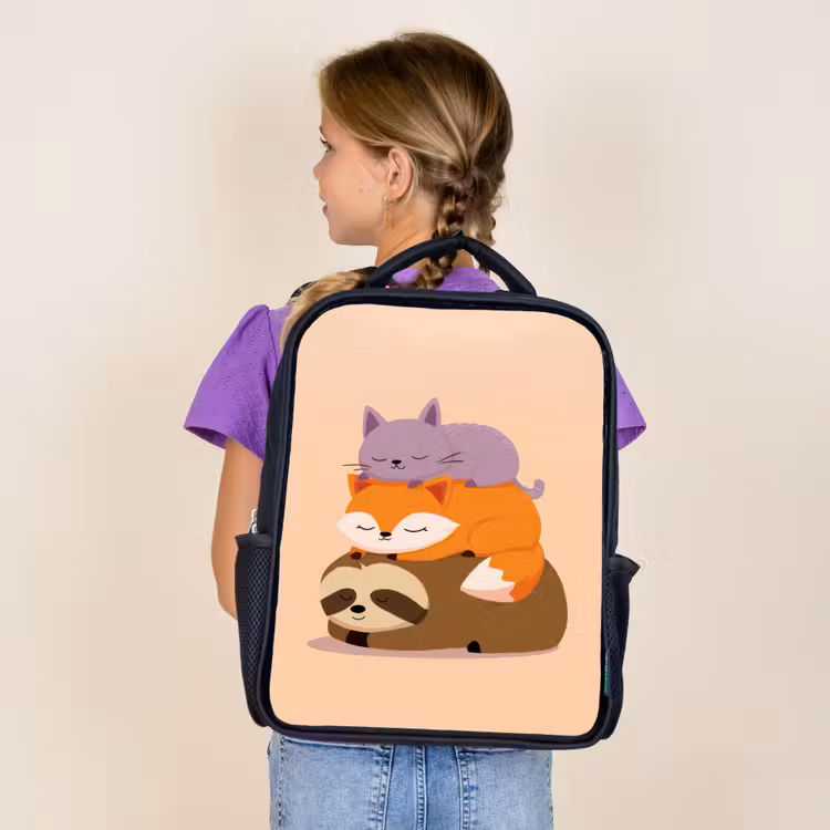 Kids backpack - Black - Sloth - Fox - Cat - Sleepy — 4