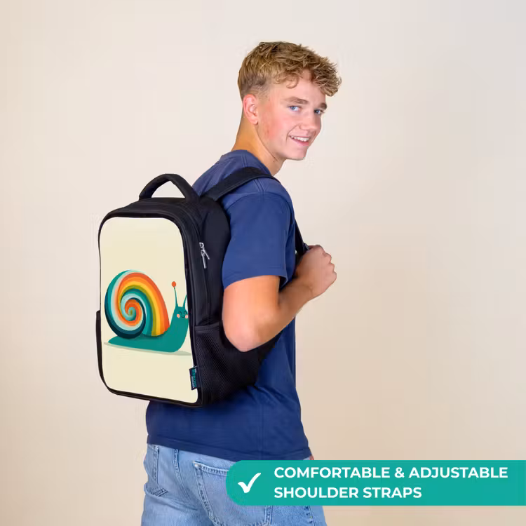 Kids backpack - Black - Snail - Rainbow Shield - Green — 11