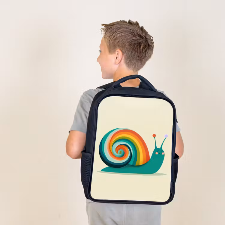 Kids backpack - Black - Snail - Rainbow Shield - Green — 2