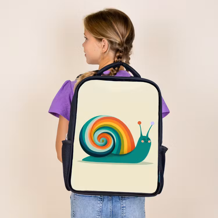 Kids backpack - Black - Snail - Rainbow Shield - Green — 4