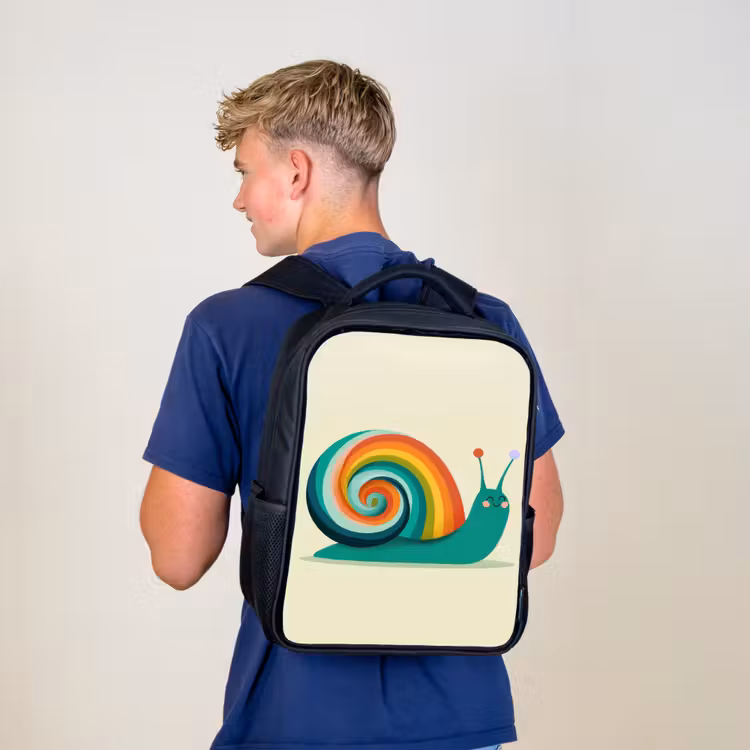 Kids backpack - Black - Snail - Rainbow Shield - Green — 5
