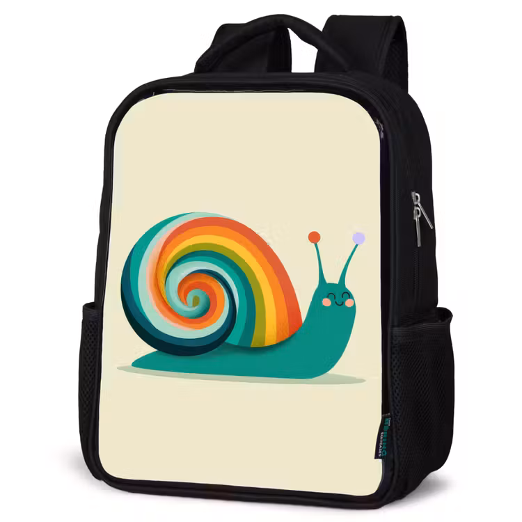 Kids backpack - Black - Snail - Rainbow Shield - Green — 6