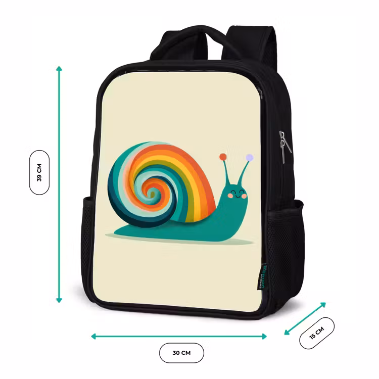 Kids backpack - Black - Snail - Rainbow Shield - Green — 8