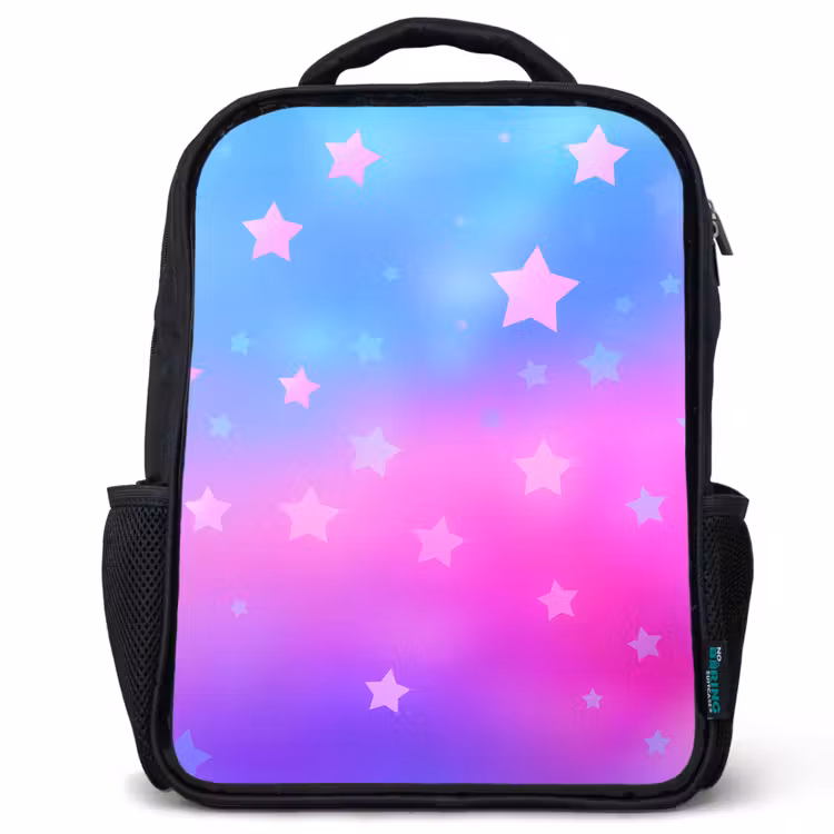 Kids backpack - Black - Stars - Pink - Blue — 1