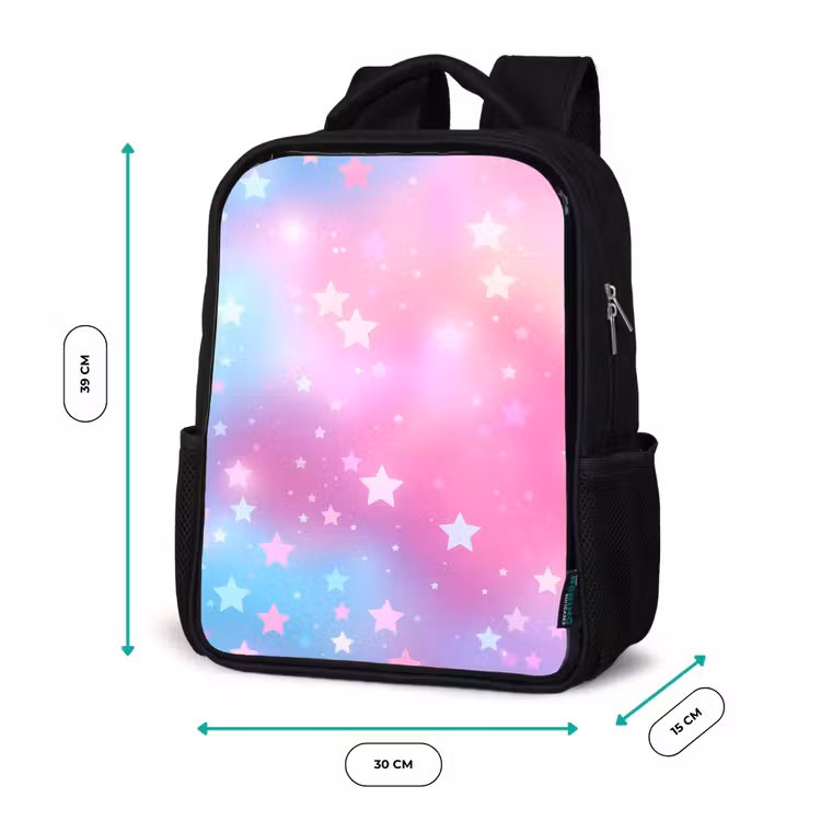 Kids backpack - Black - Stars - Pink - Blue — 8