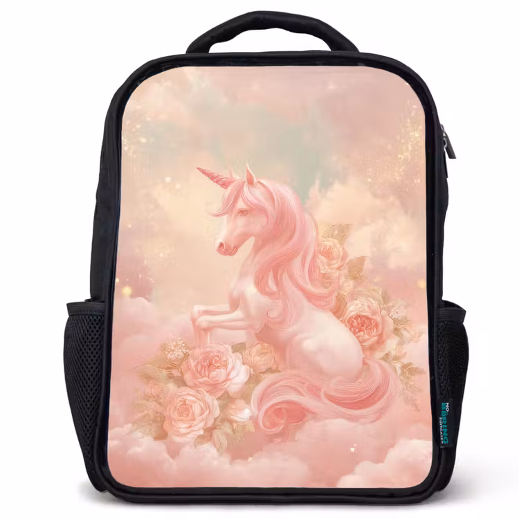 Kids backpack - Black - Unicorn - Clouds - Pink — 1