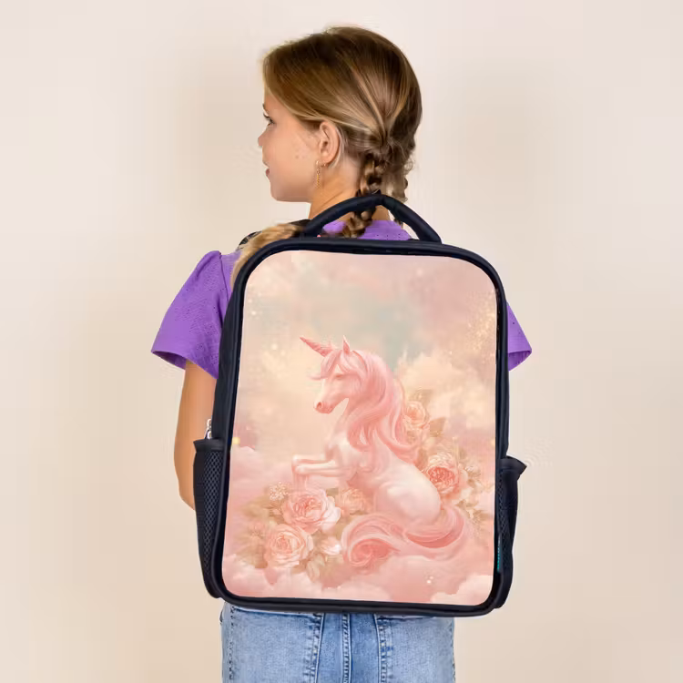 Kids backpack - Black - Unicorn - Clouds - Pink — 4