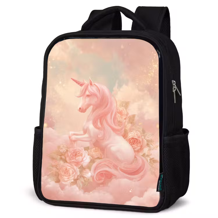 Kids backpack - Black - Unicorn - Clouds - Pink — 6