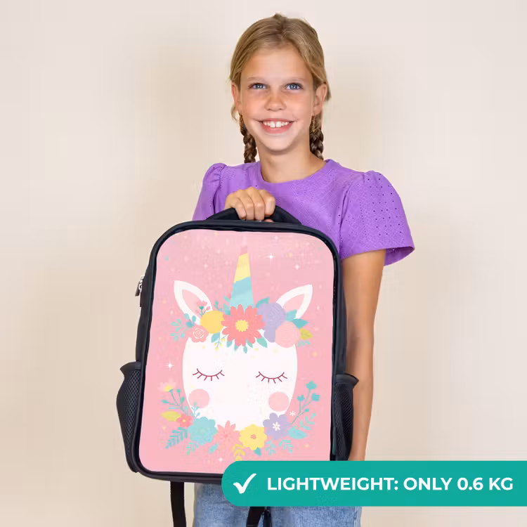 Kids backpack - Black - Unicorn - Flowers - Pink — 9