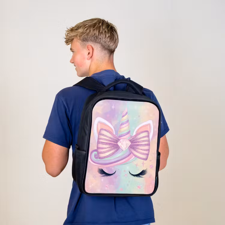 Kids backpack - Black - Unicorn - Glitter - Rainbow - Pastel — 5