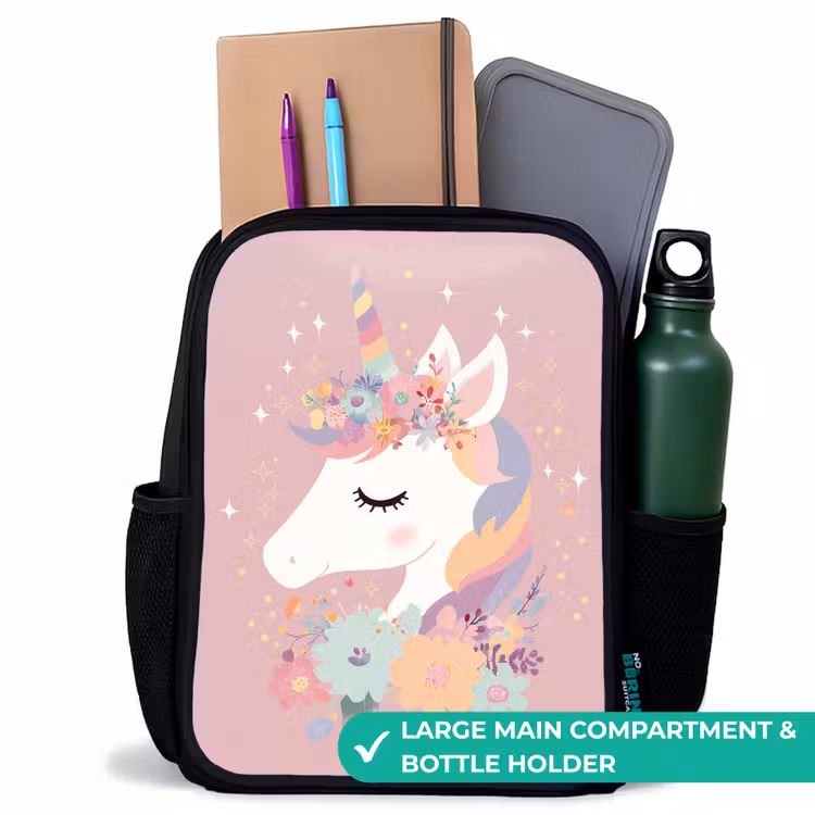 Kids backpack - Black - Unicorn - Pink - Flowers — 10