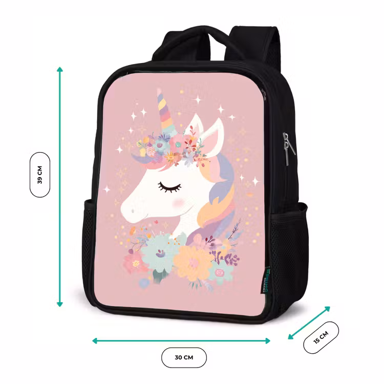 Kids backpack - Black - Unicorn - Pink - Flowers — 8