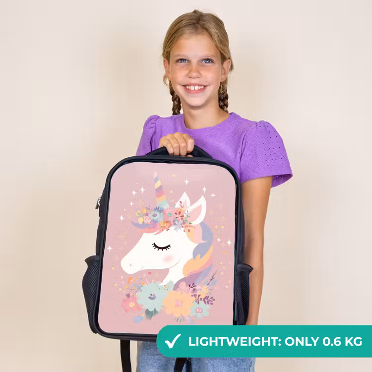 Kids backpack - Black - Unicorn - Pink - Flowers — 9