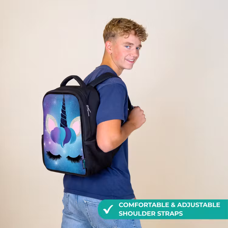 Kids backpack - Black - Unicorn - Stars - Blue — 11
