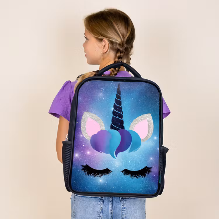 Kids backpack - Black - Unicorn - Stars - Blue — 4