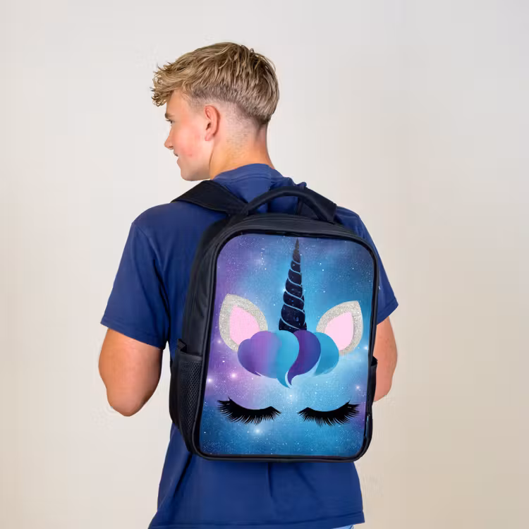 Kids backpack - Black - Unicorn - Stars - Blue — 5