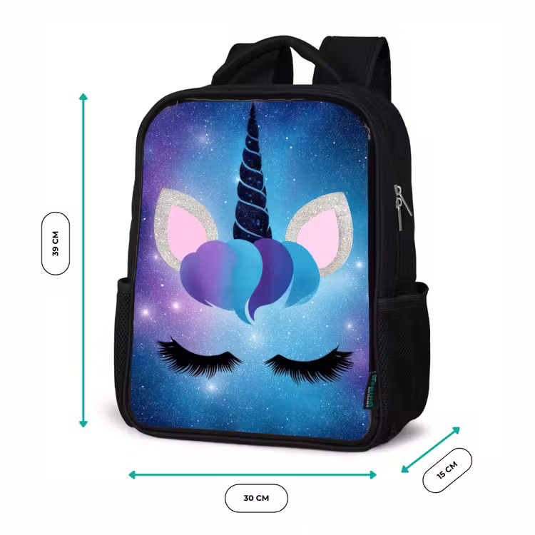 Kids backpack - Black - Unicorn - Stars - Blue — 8