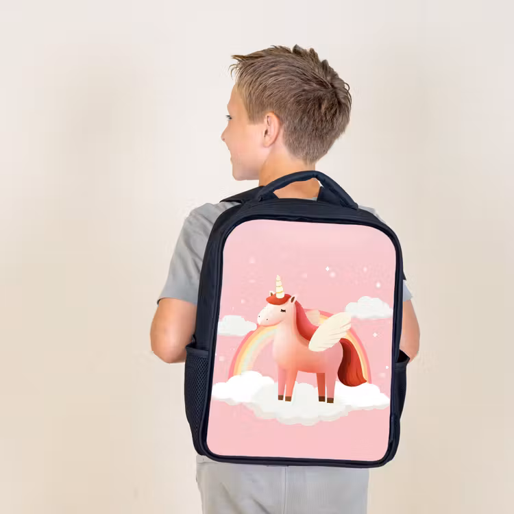 Kids backpack - Black - Unicorn - Wings - Pink - Rainbow — 2