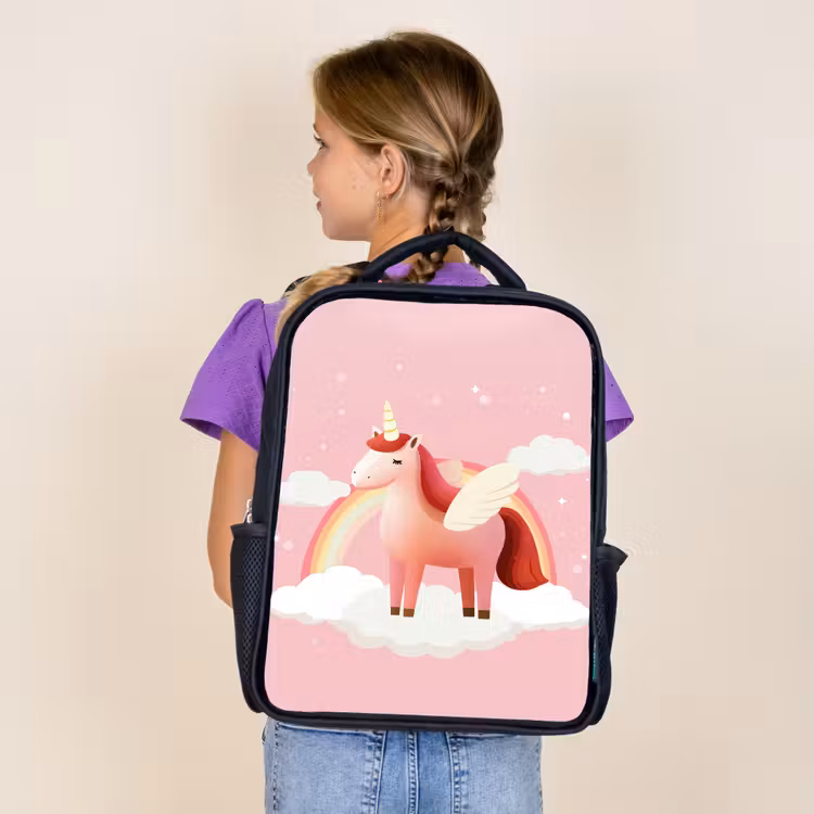 Kids backpack - Black - Unicorn - Wings - Pink - Rainbow — 4