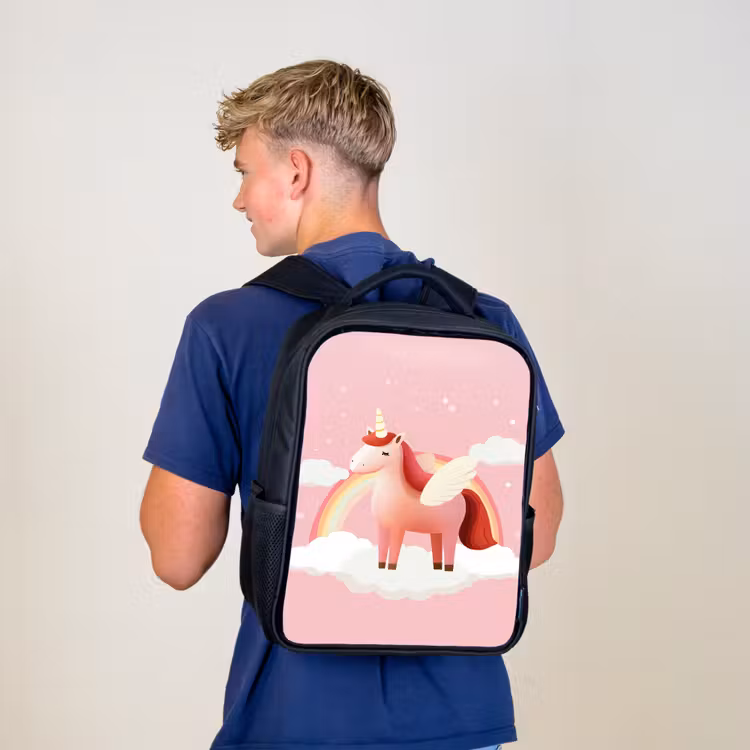 Kids backpack - Black - Unicorn - Wings - Pink - Rainbow — 5