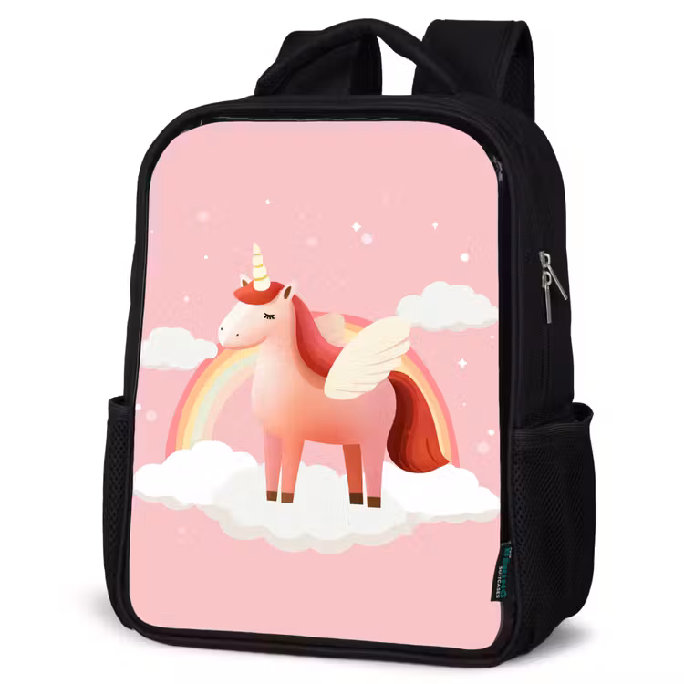 Kids backpack - Black - Unicorn - Wings - Pink - Rainbow — 6