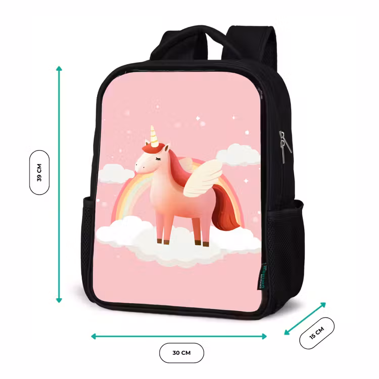 Kids backpack - Black - Unicorn - Wings - Pink - Rainbow — 8
