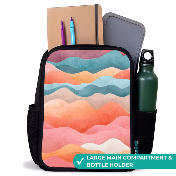 Kids backpack - Black - Waves - Colorful - Abstract — 10