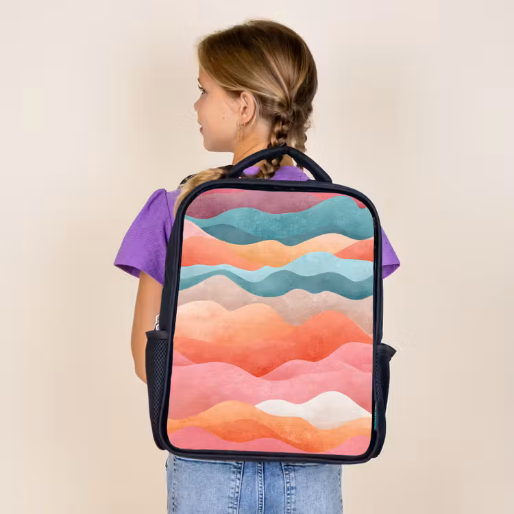 Kids backpack - Black - Waves - Colorful - Abstract — 4