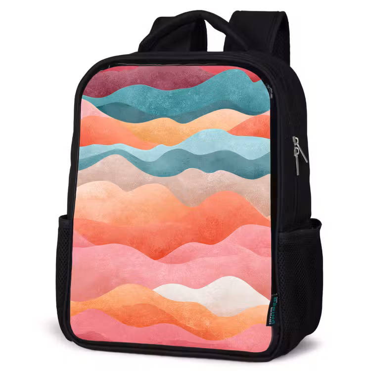 Kids backpack - Black - Waves - Colorful - Abstract — 6