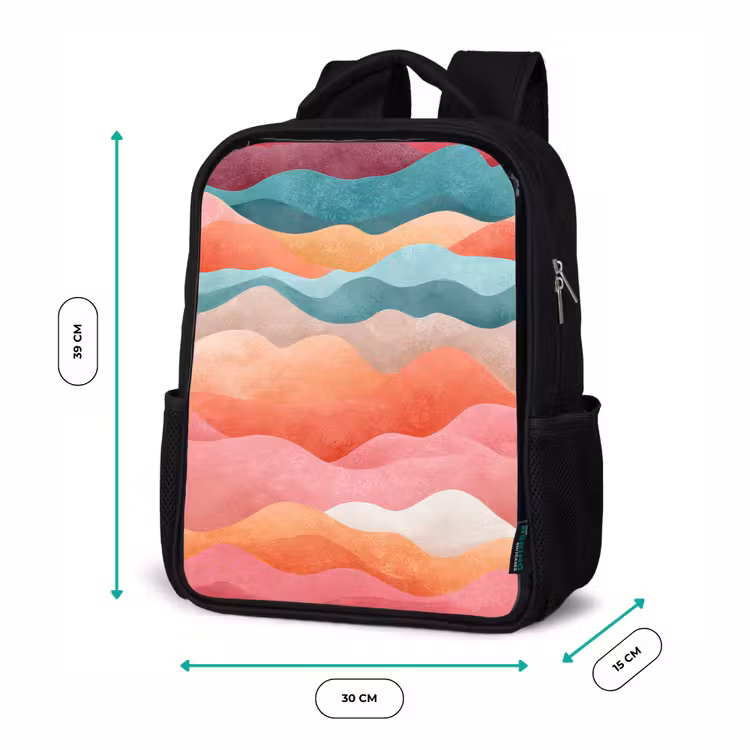 Kids backpack - Black - Waves - Colorful - Abstract — 8