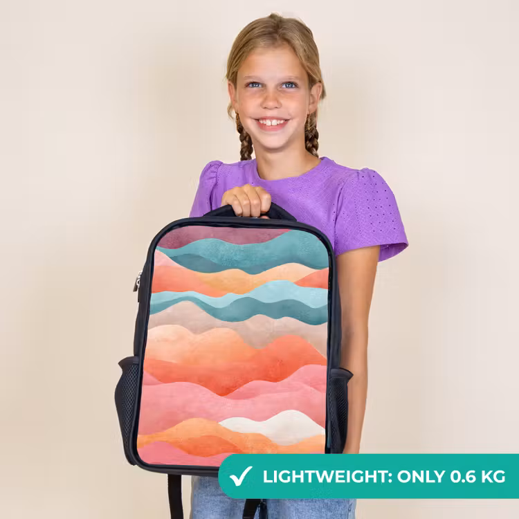 Kids backpack - Black - Waves - Colorful - Abstract — 9