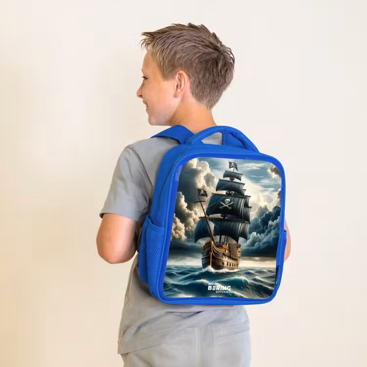 Kids backpack - Blue - Pirate ship on a raging sea — 2