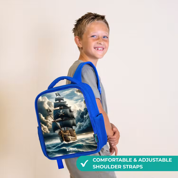 Kids backpack - Blue - Pirate ship on a raging sea — 4