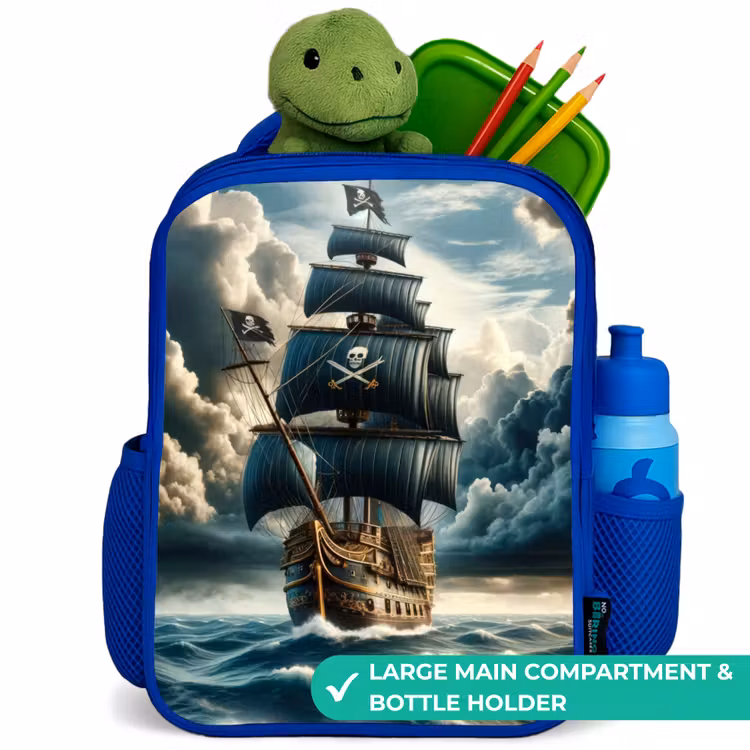Kids backpack - Blue - Pirate ship on a raging sea — 5