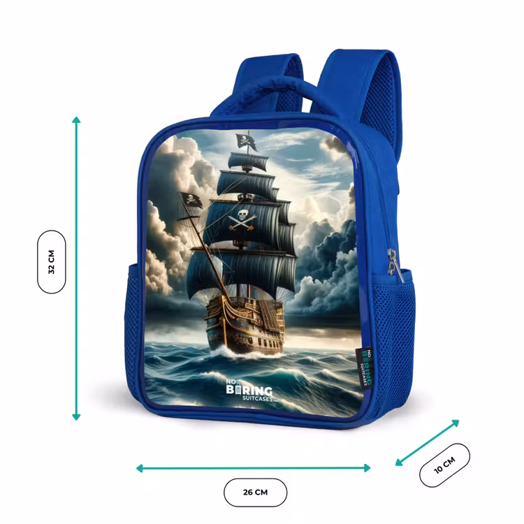 Kids backpack - Blue - Pirate ship on a raging sea — 6