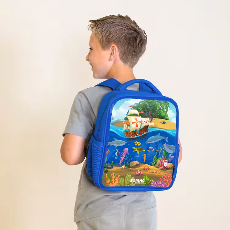Kids backpack - Blue - Sailing ship on the ocean — 2