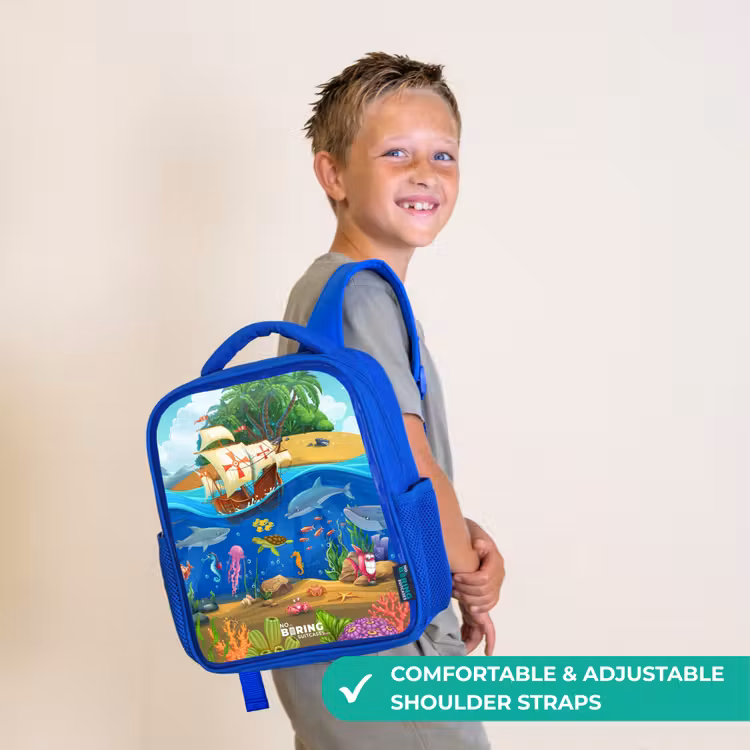 Kids backpack - Blue - Sailing ship on the ocean — 4