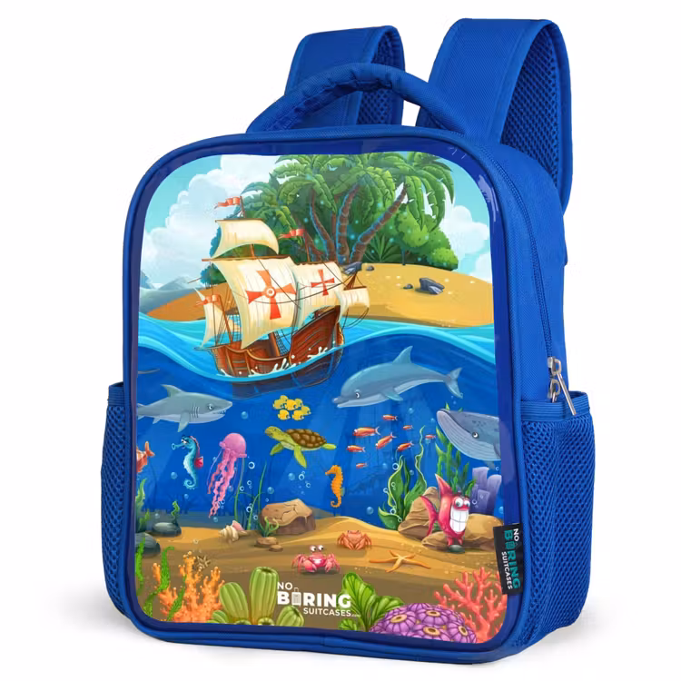 Kids backpack - Blue - Sailing ship on the ocean — 7