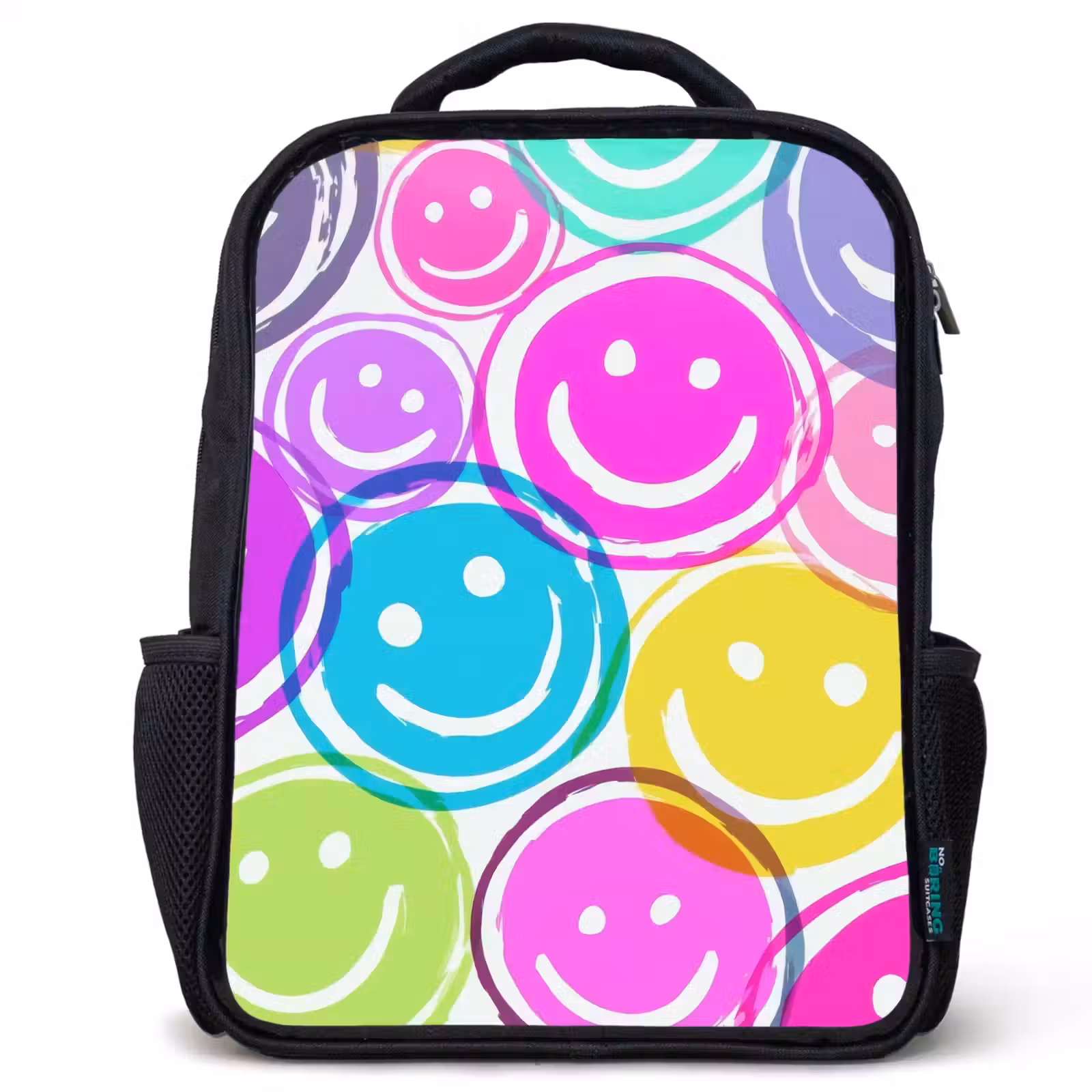 Kids backpack - Black - Colorful explosion of smiles on white canvas — 1