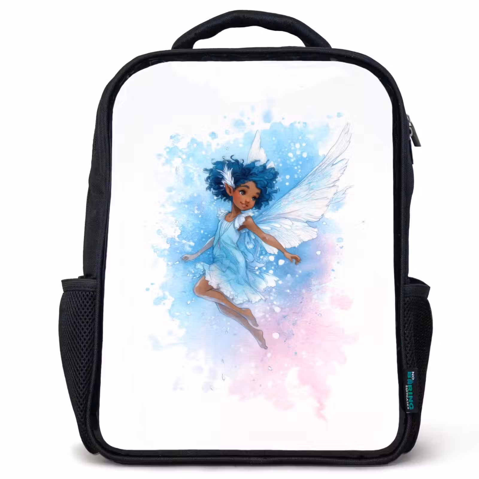 Kids backpack - Black - Dancing elf with blue wings and watercolor effect — 1
