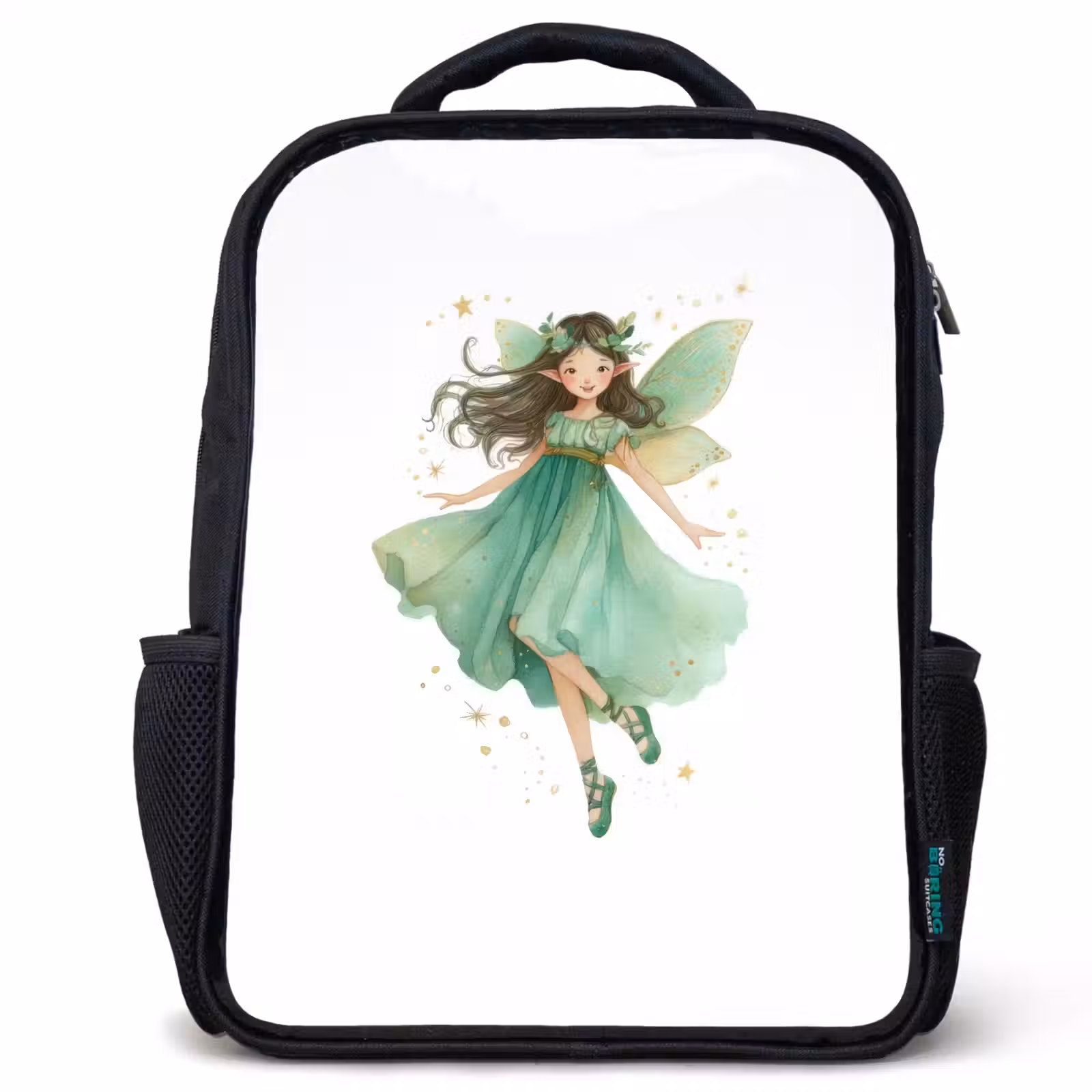Kids backpack - Black - Dancing forest fairy in emerald green — 1