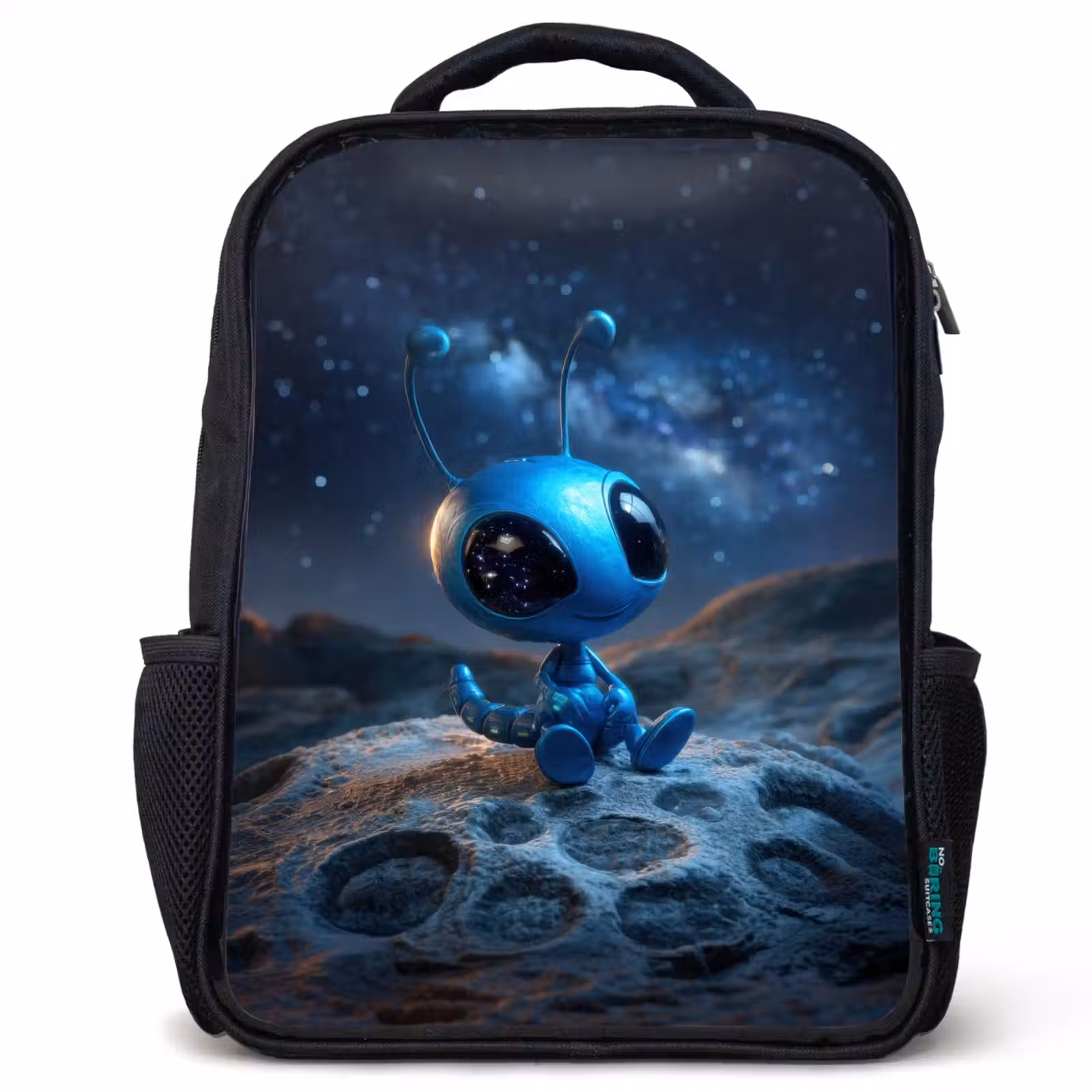 Kids backpack - Black - Dreamy blue space creature under a starry sky — 1