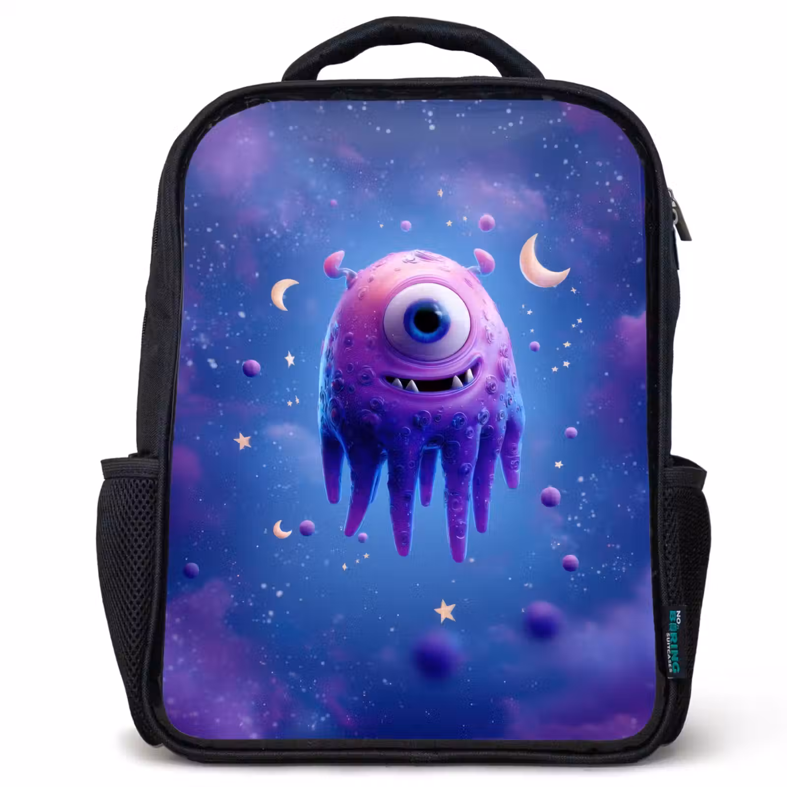 Kids backpack - Black - Floating drop-shaped space creature with moon eyes — 1