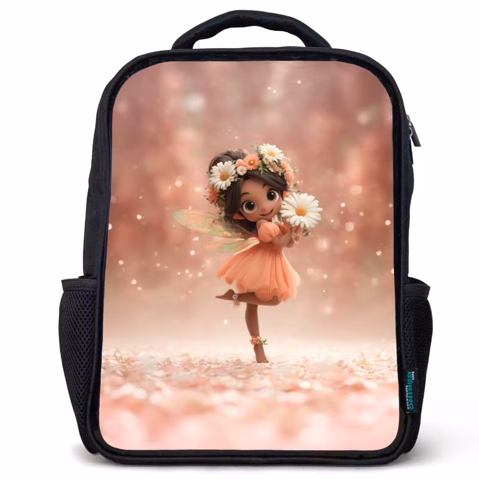 Kids backpack - Black - Flower fairy with daisies in a pink blossom dream — 1