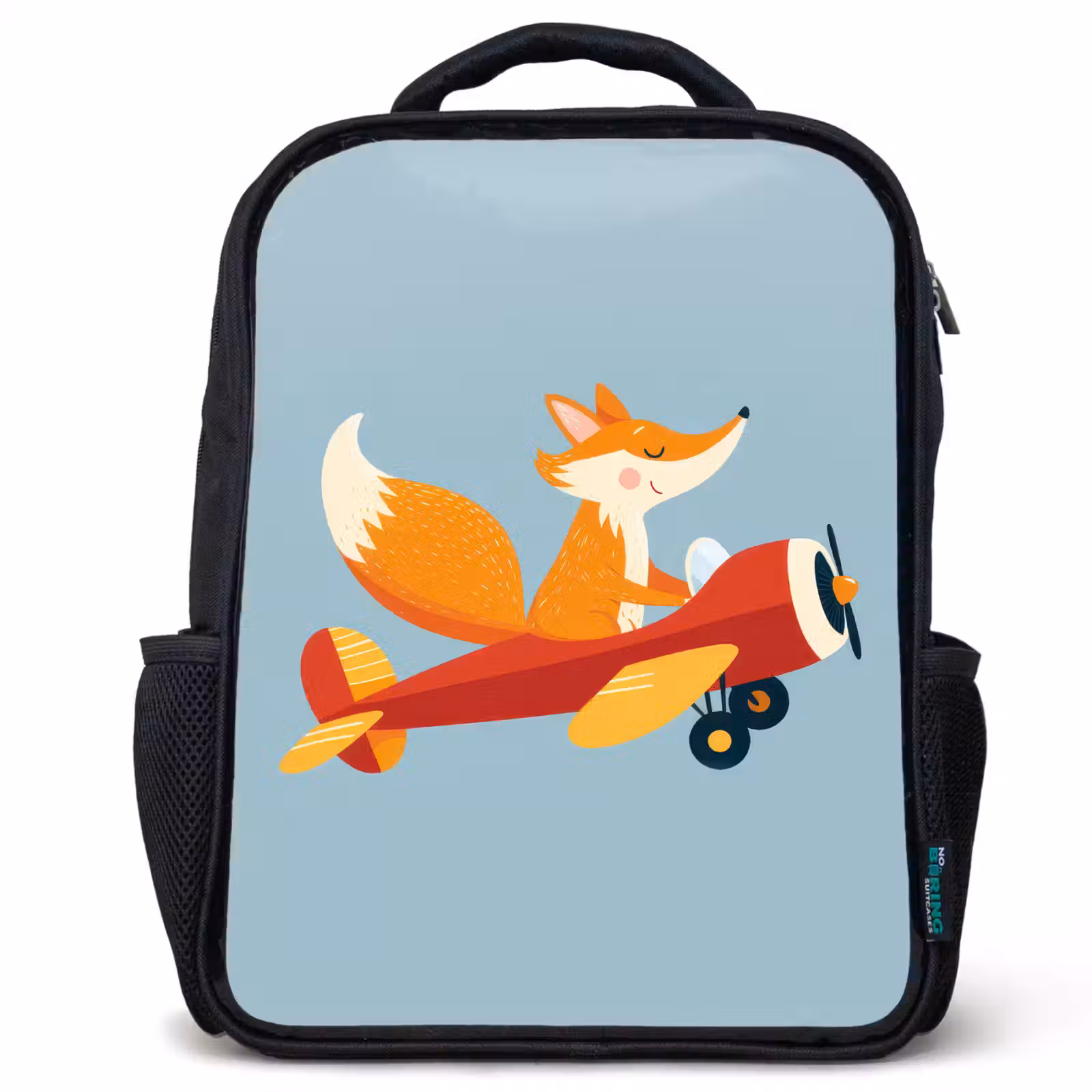 Kids backpack - Black - Fox - Airplane - Blue — 1